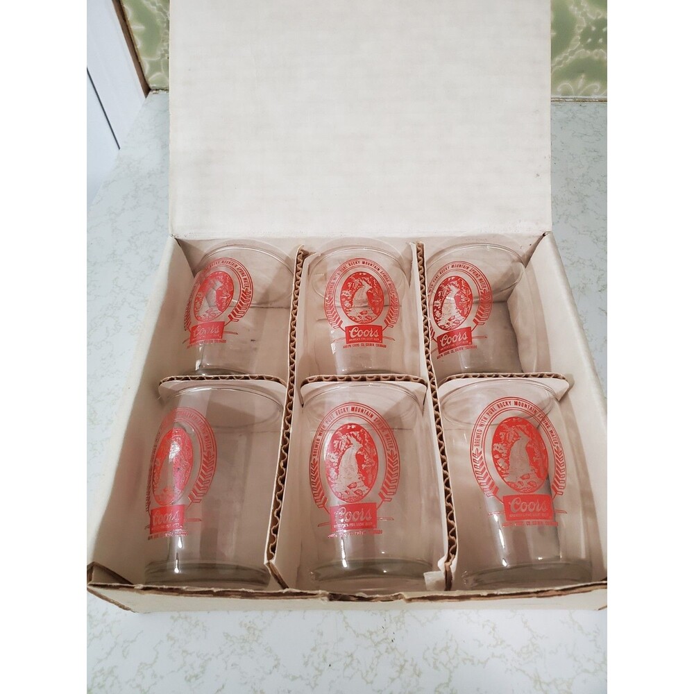 Vintage Coors Beer Barrel Clear Glass Beer Tasting Glasses Set of 6 Adolph Coors